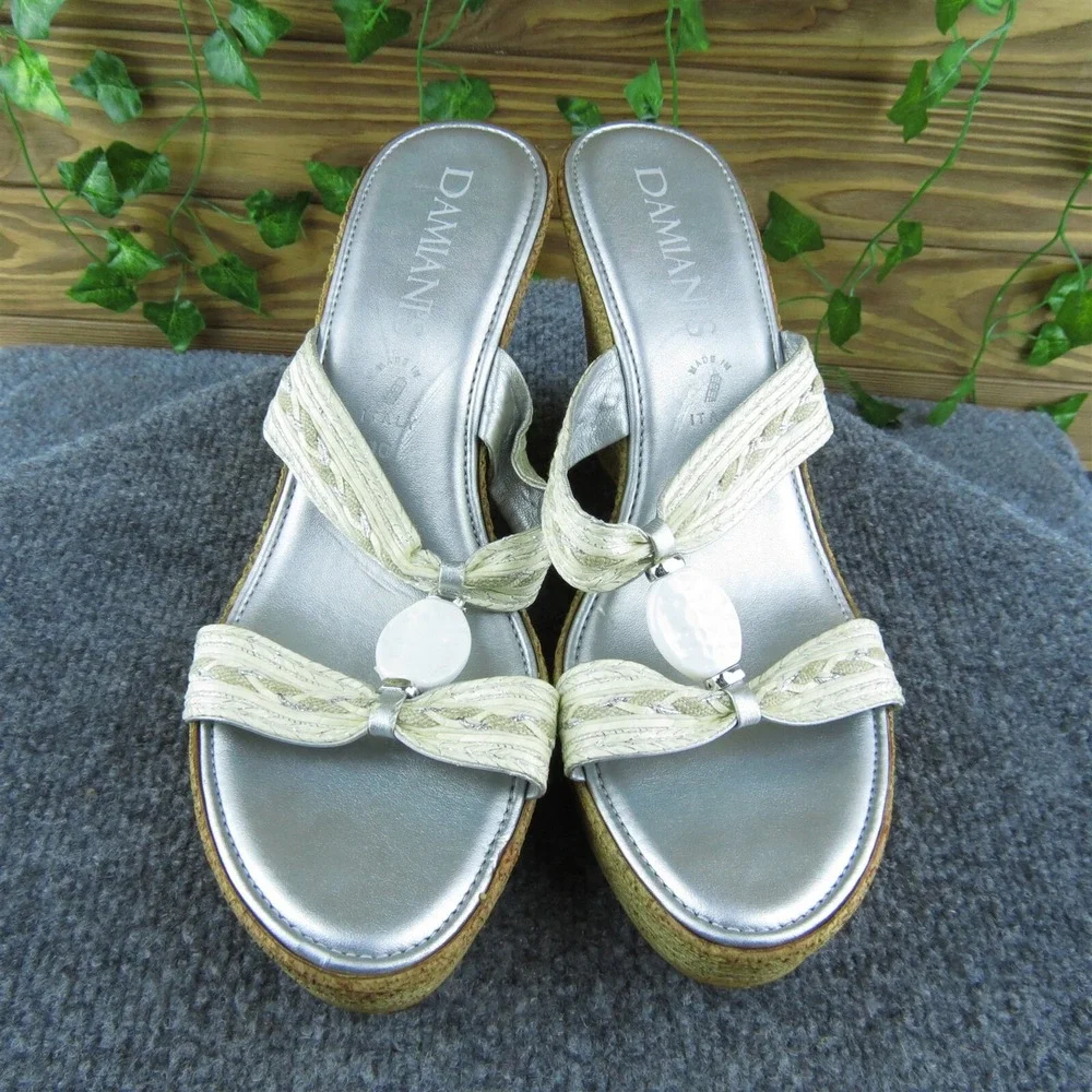 Damiani ‎ Women Slide Sandal Shoes Silver Synthetic Size 10 Medium